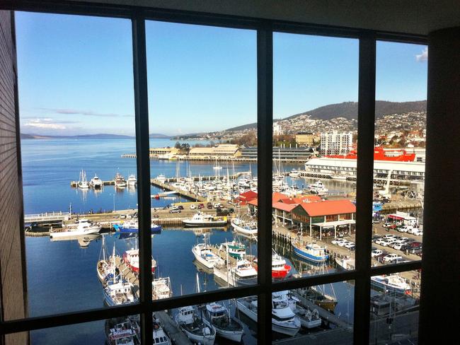 View from Grand Chancellor hotel in Hobart Tasmania. For Mystery Flight story. Picture: Angela Saurine