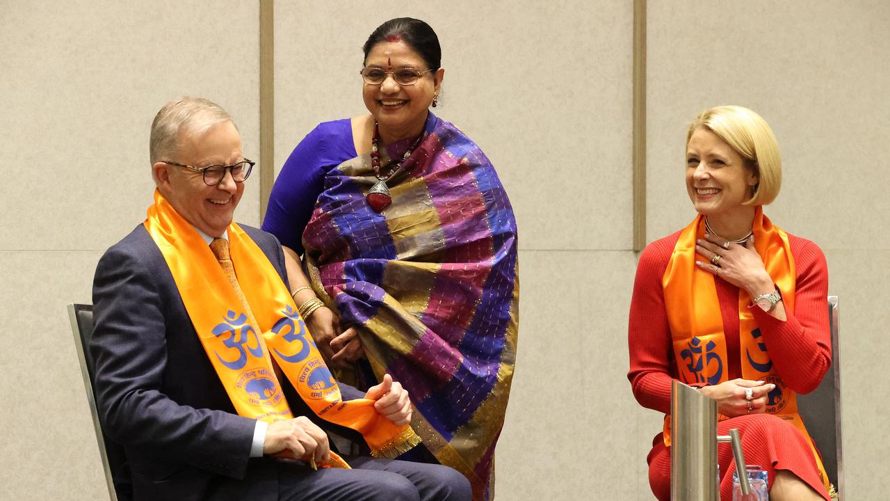 Labor leader Anthony Albanese attends a community dinner with the Hindu Council of Australia, Park Royal Parramatta. He was accompanied by Labor’s Kristina Keneally and Parramatta candidate Andrew Charlton. Picture: Liam Kidston