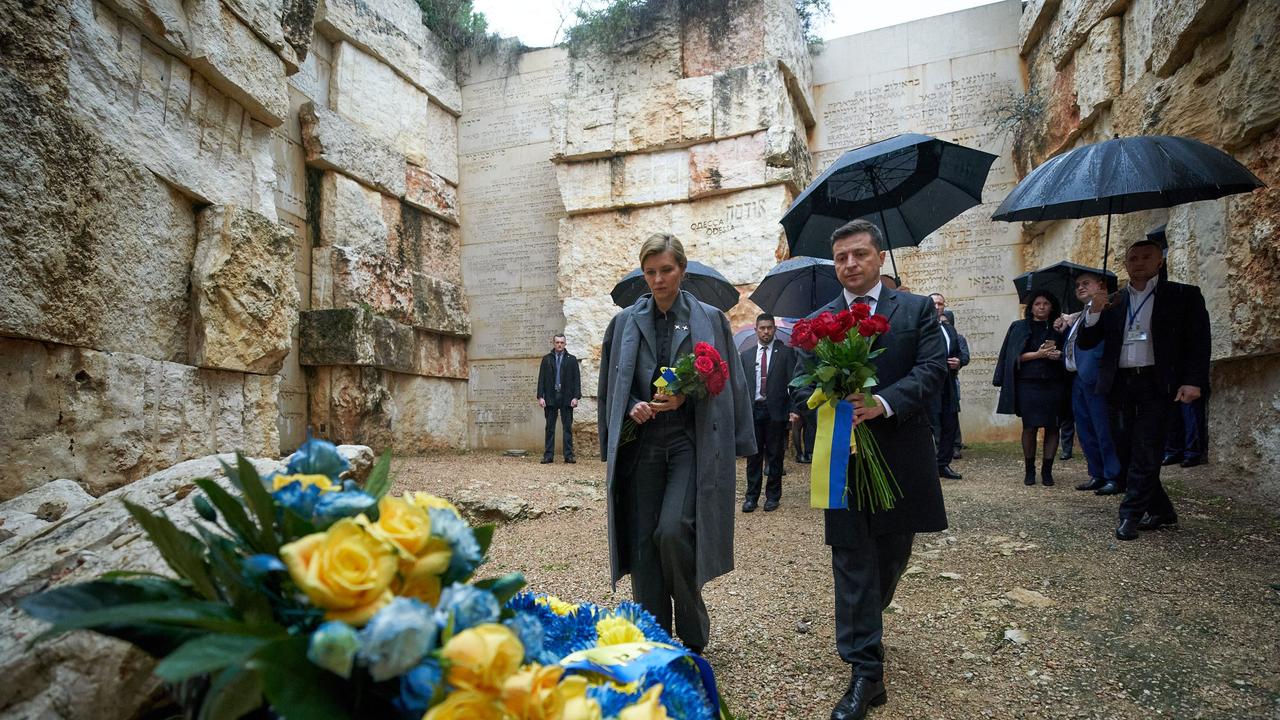 Ukrainian President Volodymyr Zelensky and his wife Olena visiting the Yad Vashem Holocaust memorial complex in Jerusalem in 2020. Picture: Ho/Ukrainian Presidential Press Service/AFP