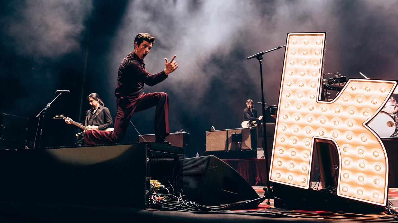 Brandon Flowers of The Killers performing at the Rebel Diamonds concert at Queensland Country Bank Stadium in Townsville on Saturday night in the first of six Australian concerts. Picture: Chris Phelps