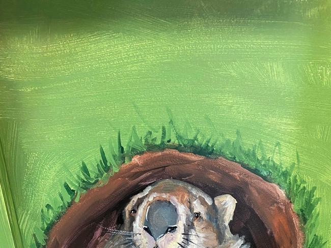 A wombat playing hide-and-seek in the mural painted by local Mackay artist Catherine Clark Dowden.