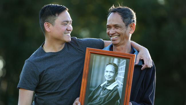 Asher Mendigorin and his father in-law Roeun Bou. (AAP Image/Angelo Velardo)