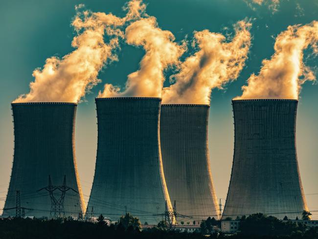 Nuclear power plant Dukovany, view from National Nature Reserve Mohelenska serpentine steppe, Mohelno, Trebic district, Vysocina region, Czech Republic