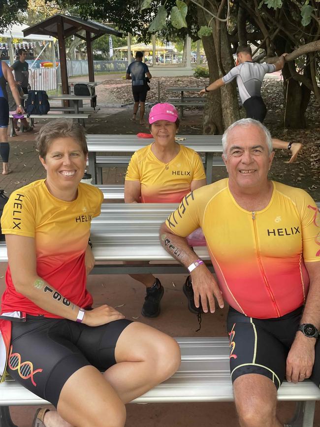 Julie Zeller, Magaret Maynahan and Norm Prowse at the Hervey Bay 100 Triathlon on Sunday, November 26, 2023.