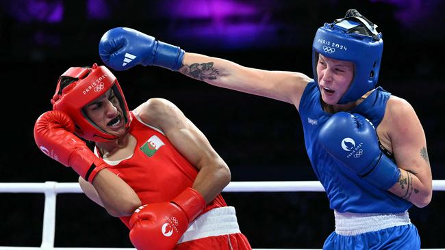 Algeria's Imane Khelif ducks a punch against Hungary's Anna Luca Hamori. Picture: AFP