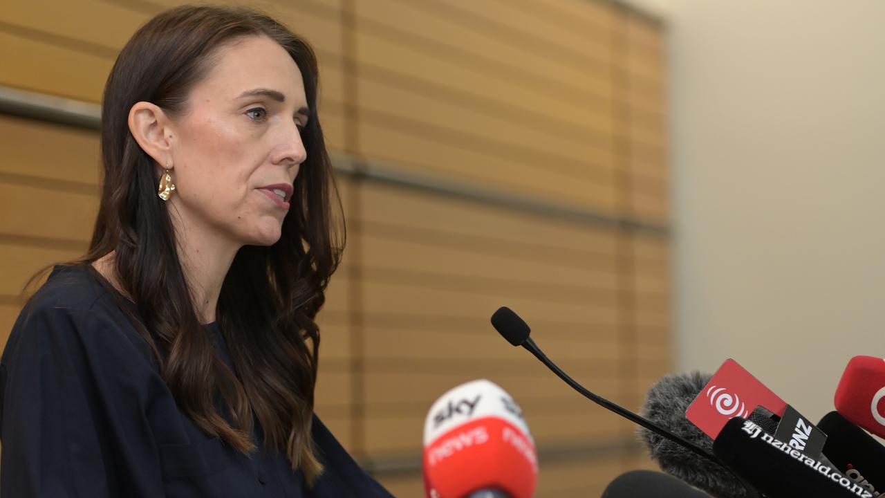 Prime Minister Jacinda Ardern announces her resignation at the War Memorial Centre. Picture: Kerry Marshall/Getty Images)