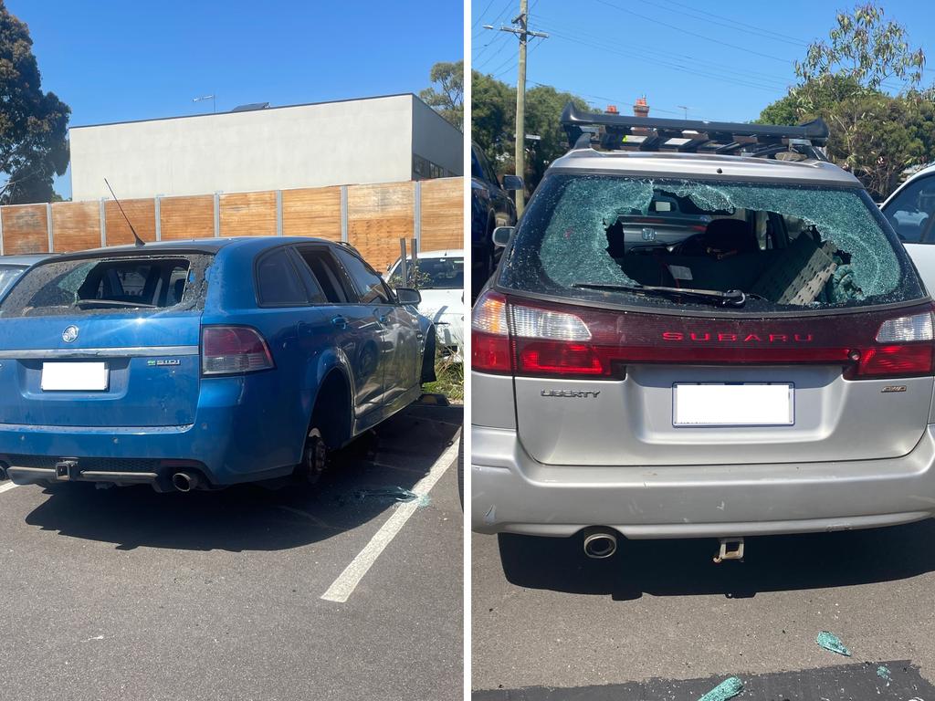 Car windows smashed at South Geelong train station.