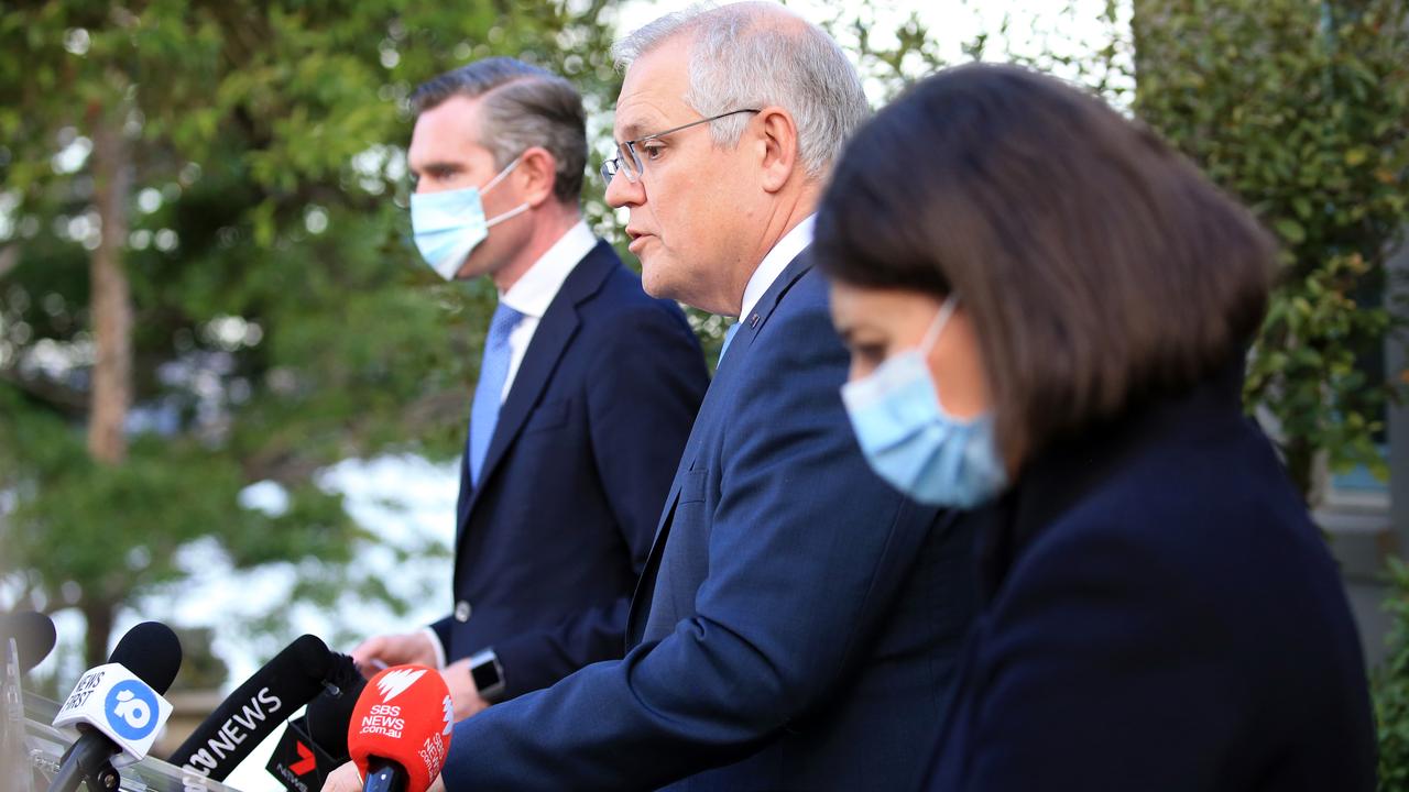 Mr Morrison announced a joint relief package with the NSW government to rescue households and businesses affected by the lockdown. Picture: NCA NewsWire/Christian Gilles