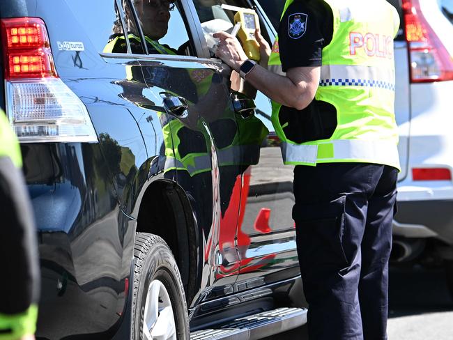 10/04/2023: Queensland Police Commissioner Katarina Carroll testing with random breath tests at an RBT site in Archerfield, Brisbane,  over the easter break.  pic Lyndon Mechielsen/Courier Mail