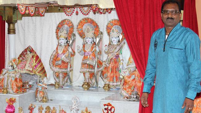 Hindu Society of Queensland president Daven Pathik inside the Gayatri Mandir temple at Boondall. Picture: Michelle Smith