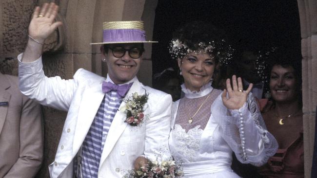 Elton John and Renate Blauel‘s Wedding at St Mark’s Church in Sydney, on February 14, 1984. Picture: Getty