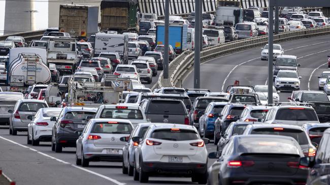 Traffic banks up on the West Gate Bridge. Picture: David Geraghty