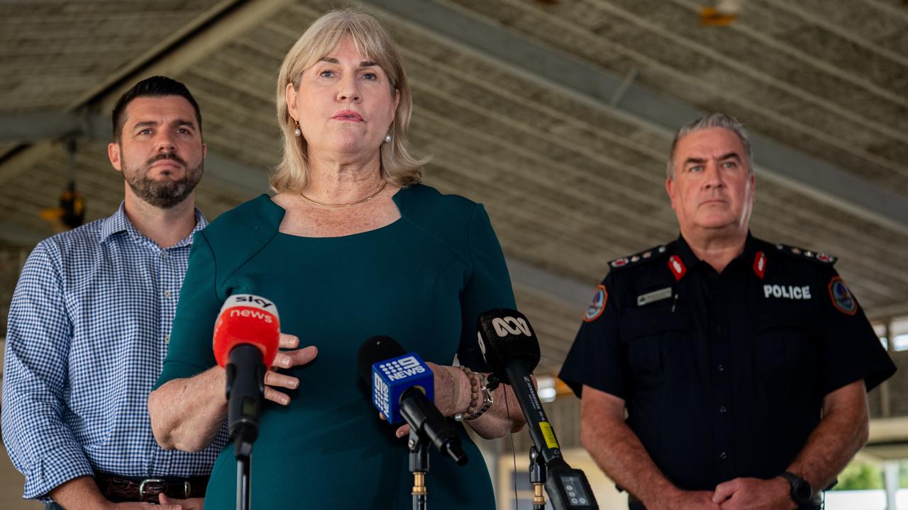 Police Minister Brent Potter, Chief Minister Eva Lawler and Police Commissioner Michael Murphy. Picture: Pema Tamang Pakhrin