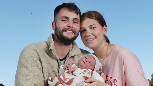 Holly Syevers and Will Lewis welcomed baby Ruby on January 1, 2023 — one of the first babies to be born in Melbourne on New Year’s Day. Picture: David Crosling