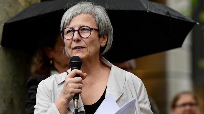 Journalist and former SBS presenter Mary Kostakidis speaks during a rally in Martin Place, Sydney. Picture: AAP