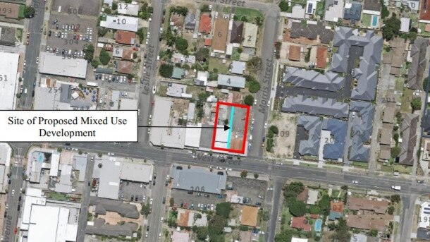 Aerial view showing location of mixed use development in West Street Umina Beach.