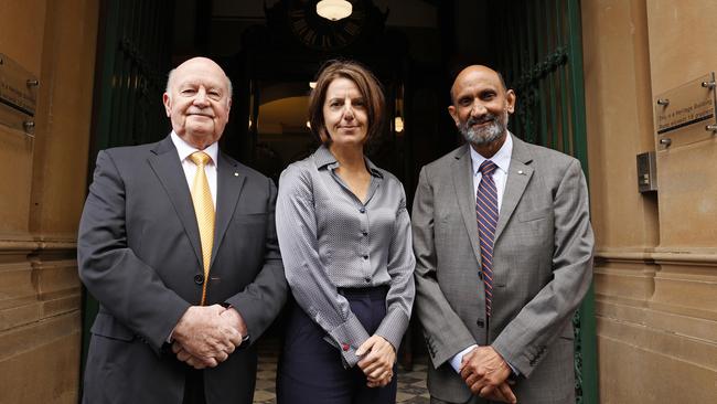 Key members of the Australian Academy of Science, the independent scientific adviser to the Kathleen Folbigg inquiry, (from left) former president Professor John Shine, chief executive Anna-Maria Arabia and president Professor Chennupati Jagadish. Picture: NCA NewsWire / Dylan Coker