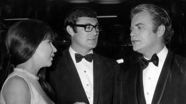 The Seekers: Judith Durham and Athol Guy with American actor Vic Morrow after the presentation of TVs Logie Awards in 1967.