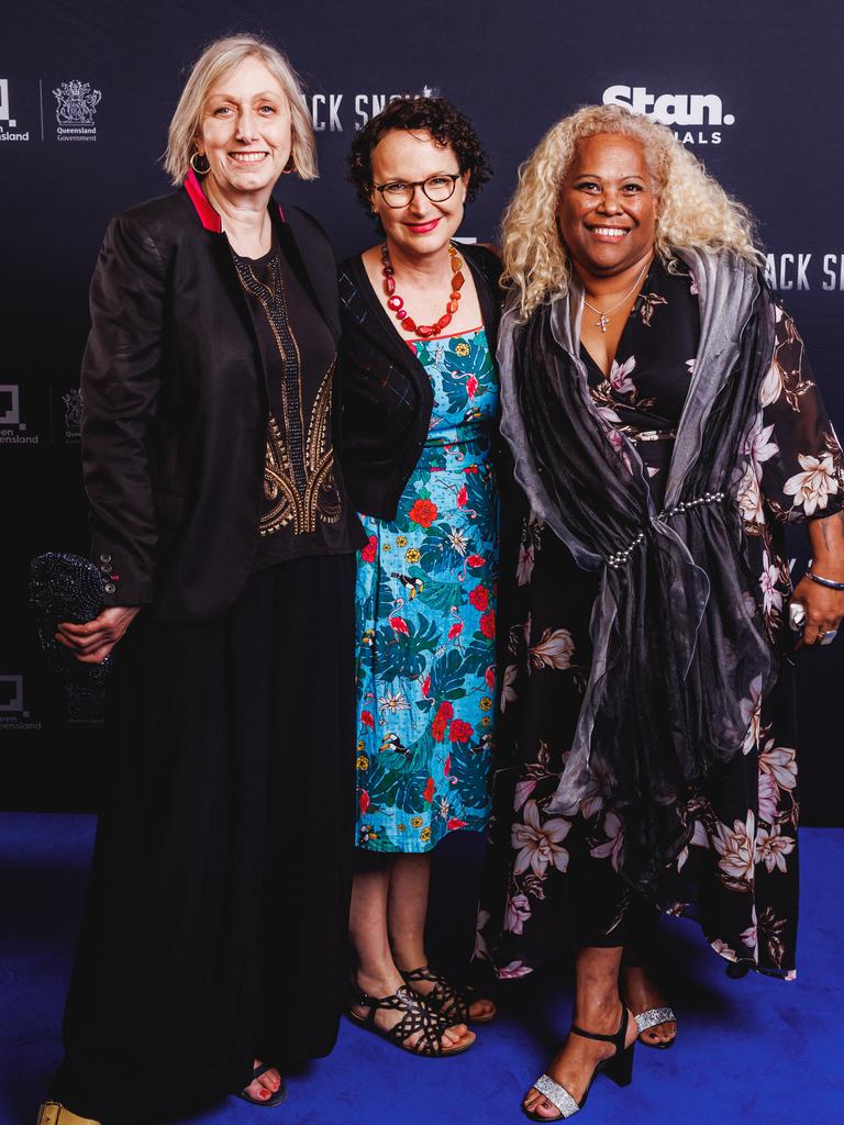 Rosemary Blight, Lois Randall and Kaylene Butler at the Australian premiere of Queensland-produced Stan streaming series Black Snow at Brisbane's Event Cinemas Myer Centre. Picture: Stan Australia