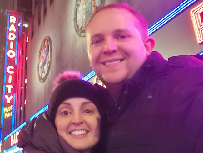 Cost of Living: Brisbane couple Chris Chamberlin and Victoria Bradbury are expert point-hackers. Picture: Supplied ,