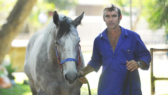 Trainer Gary Clarke with a horse Grand Britannia who is running in the Colemans Printing Cup Day at Fannie Bay on Wednesday.