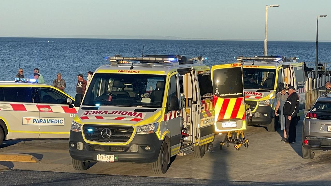 Paramedics at the scene of a boating accident in St Leonards on the Bellarine Peninsula.