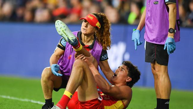 Wil Powell suffered a serious leg injury. Picture: Albert Perez/Getty Images