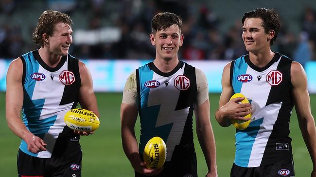 The young Power midfield will play a big role in deciding the game. (Photo by James Elsby/AFL Photos via Getty Images)