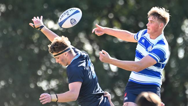 Bennett Armistead (right). GPS First XV rugby between Nudgee College and Brisbane Grammar School. Saturday August 3, 2024. Picture, John Gass