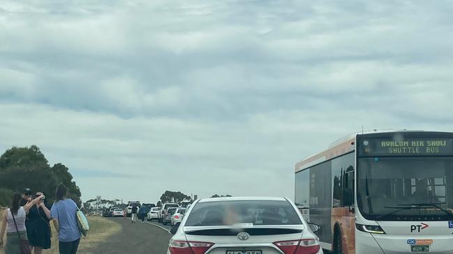 Traffic chaos heading into the Avalon International Airshow. Wait times of up to one hour. Picture: Nadja Fleet