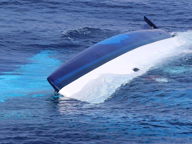 The sunken catamaran. Picture: US Coast Guard via