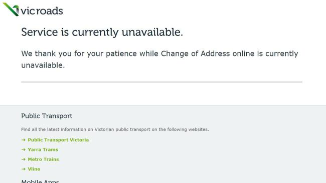 The VicRoads service where driver's can change their licence address online was unavailable on Thursday June 2, 2020 after a surge in requests.