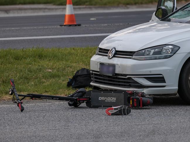 The wreckage of the crash where an e-scooter rider died. Picture: David Geraghty