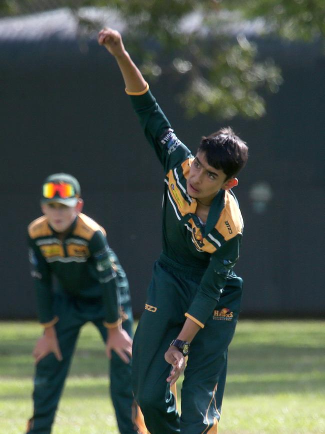 Action shots of the under 13s division one grand final between Surfers Paradise and Helensvale at Bruce Small Park. Helensvale Bowler; Dev Sharma