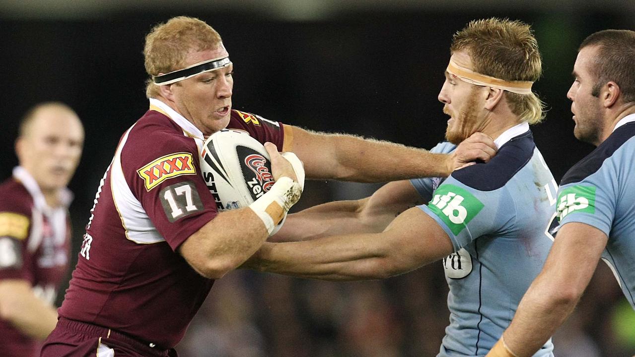 Michael Crocker in the Maroon jumper for Queensland against New South Wales in a State of Origin match.