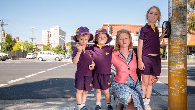 Mya Cubitt with children Sebastian and Theodore, 4, and Lily, 8. Picture: Jason Edwards