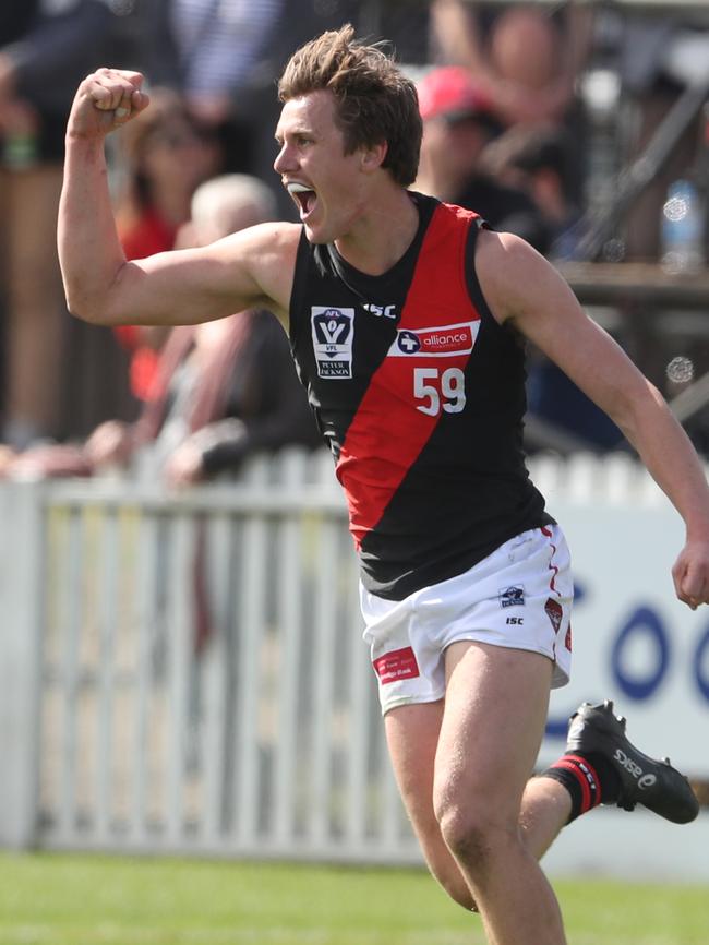 Aaron Heppell celebrates during VFL finals last year. Picture: David Crosling