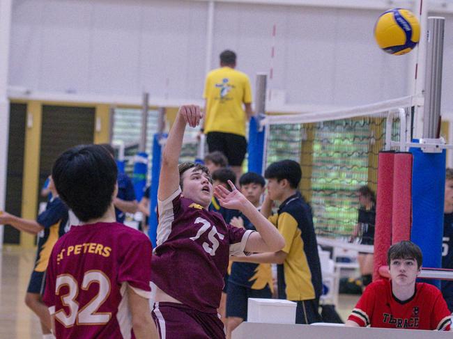 St Peters V Craigsleigh in the Australian Volleyball Schools Cup is being played at the Gold Coast Sports and Leisure Centre in Carrara. Picture: Glenn Campbell