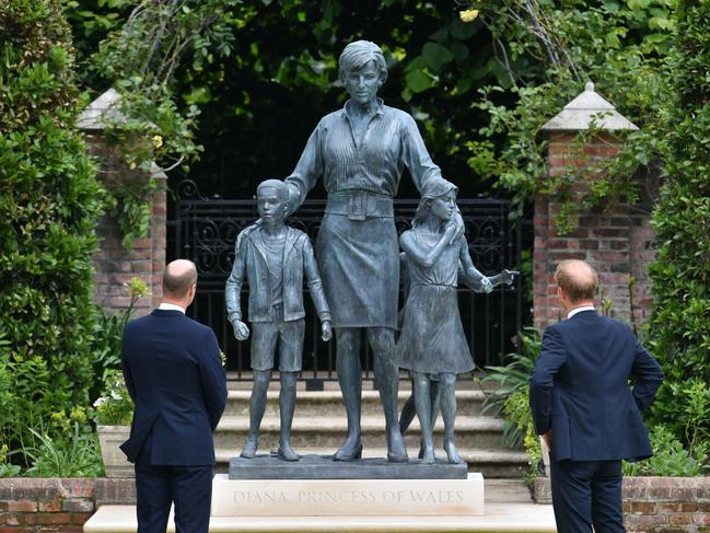 The brothers unveiled a statue they commissioned of their mother in the Sunken Garden at Kensington Palace. Picture: Dominic Lipinski/Getty Images.