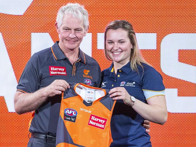 Giants head coach Alan McConnell and number 12 pick Alyce Parker. Pic: AAP