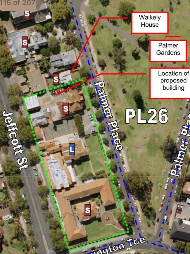 A map showing the location where Aquinas College's proposed new building would go.