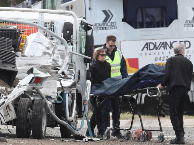 Traffic chaos on the Western Ring road after a person was killed by a passing crane. Tuesday, September 18. 2018. Picture: David Crosling