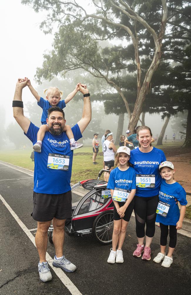 Members of Southtown Pharmacy running group team (from left) Richard, Josie, Eleanor, Sophie and Maggie Spencer at Peak2Park, Sunday, March 3, 2024. Picture: Kevin Farmer