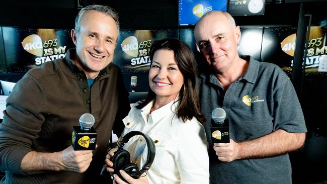 In Brisbane, the new 4BC breakfast show trio of Mark Hine, Laurel Edwards and Gary Clare, lifted the program’s audience share by 2.1 percentage points. Picture: Richard Walker