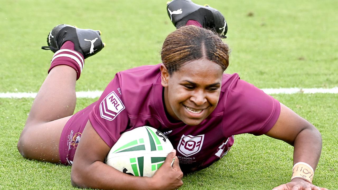 QLD player Relna Wuruki-Hosea Girls QLD Vs WA in the ASSRL national championships in Redcliffe. Saturday July 1, 2023. Picture, John Gass