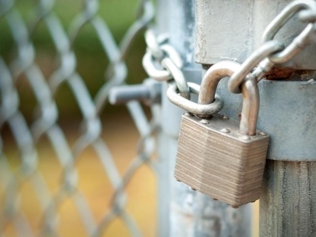 Padlocked gate, security, fence.