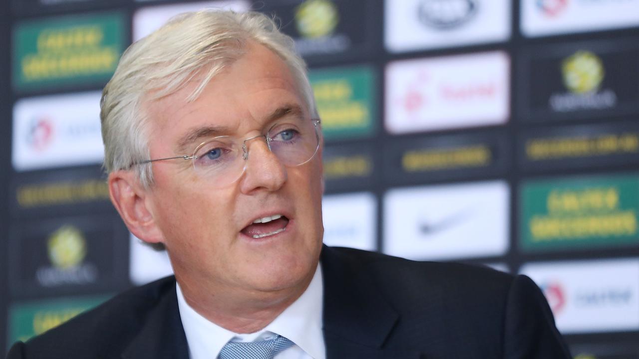 Steven Lowy speaks to media during a press conference at FFA Headquarters.