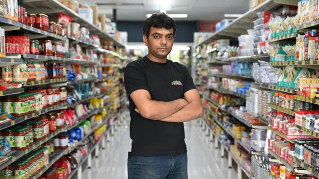 Tarun Kumar, owner of Cairns North's Friendly Grocer, has suffered $20,000 in losses due to theft and break-ins in six months. Picture: Isaac McCarthy