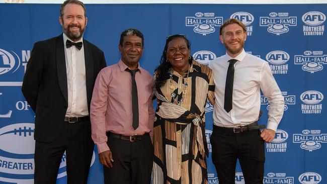 Sam Gibson, David Henry, Mary Dunn and Danyon Smillie at the 2023 AFLNT Hall of Fame. Picture: Pema Tamang Pakhrin