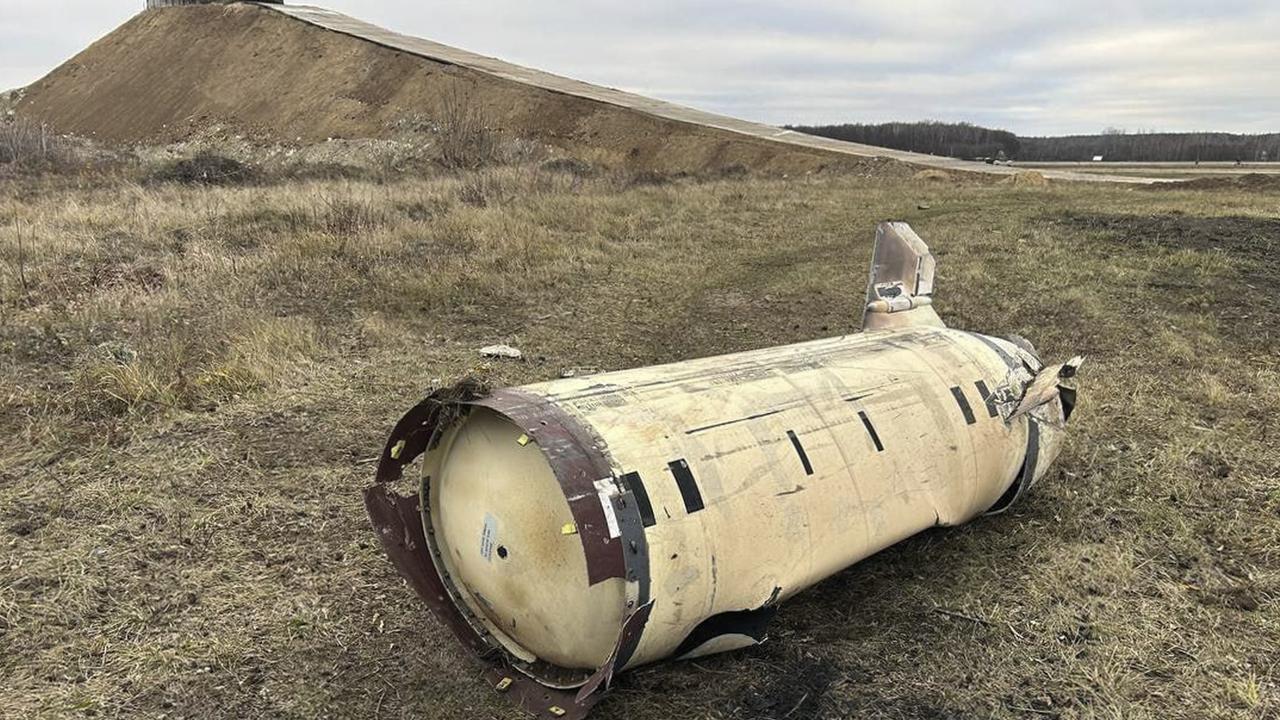 This photo released by Russian Defense Ministry official Telegram channel on Tuesday, Nov. 26, 2024, shows the debris of ATACMS missile found at the territory of Kursk airport in Russia.